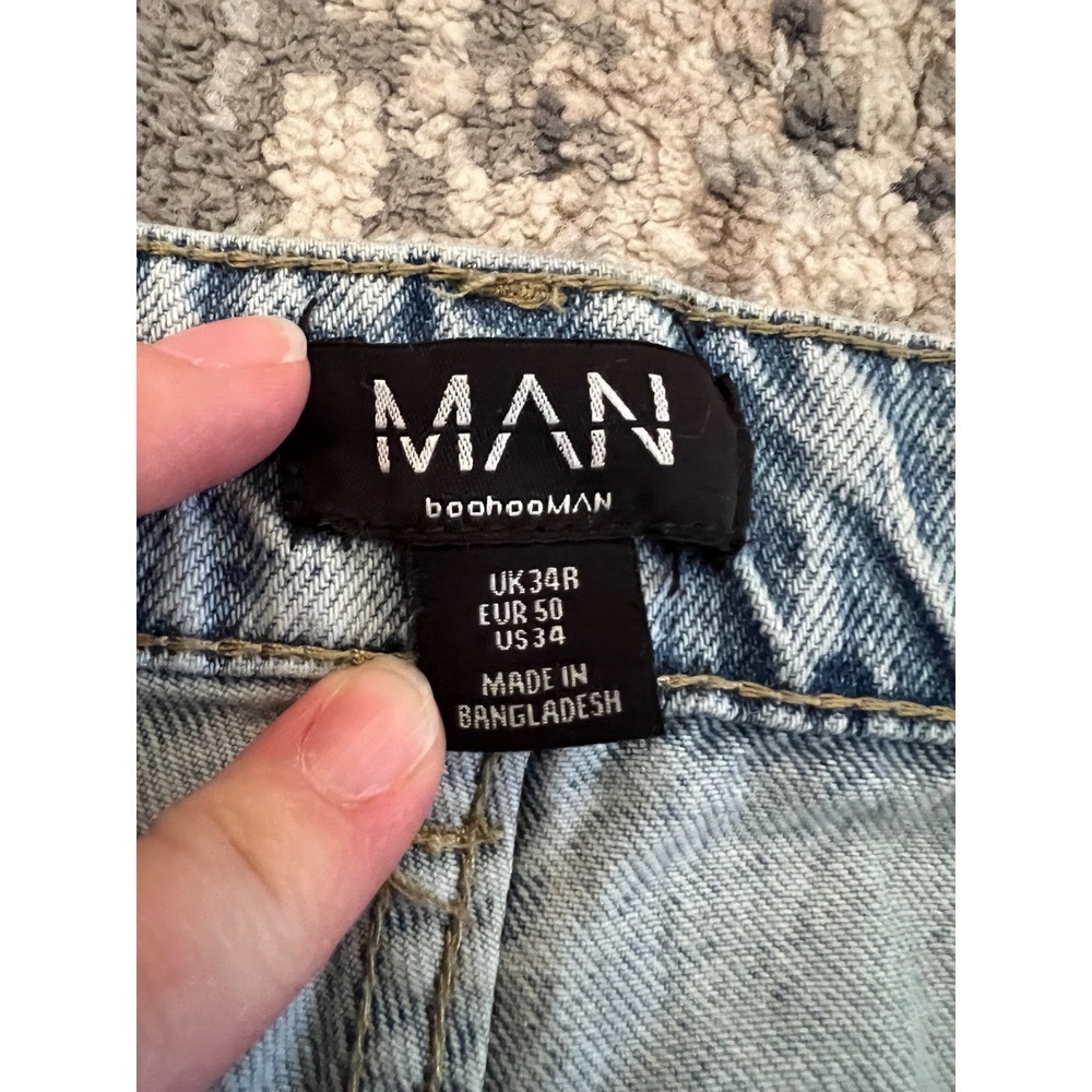 BoohooMAN Mens Light Wash Denim Cargo Jeans Multi Pocket Streetwear Blue US 34 - Picture 7 of 8